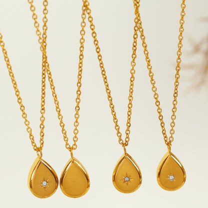 French Style Atmospheric Geometric Square Water Drop Eight Awn Star Necklace