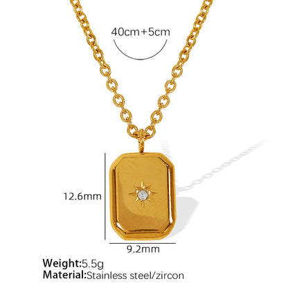 French Style Atmospheric Geometric Square Water Drop Eight Awn Star Necklace